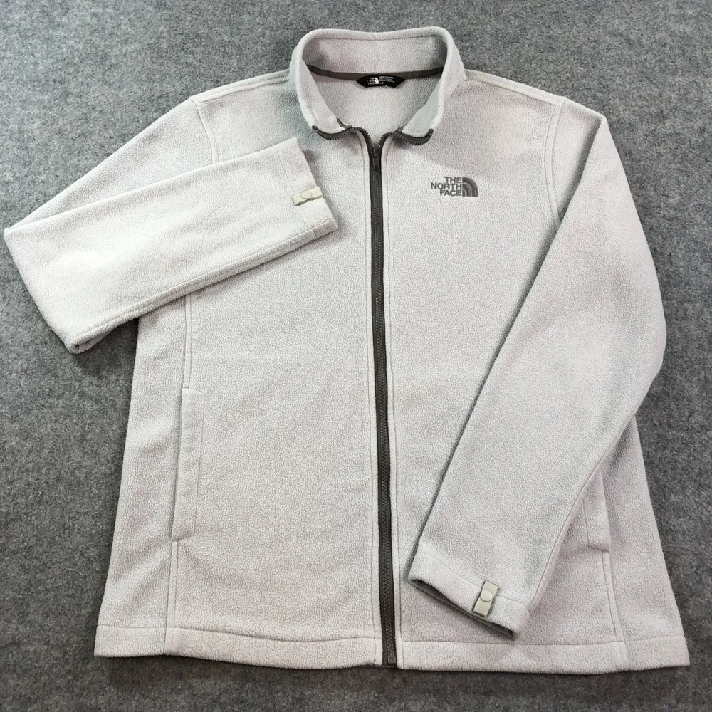 The North Face Mens Fleece Jacket Large Full Zip Embroidered Logo Light Gray